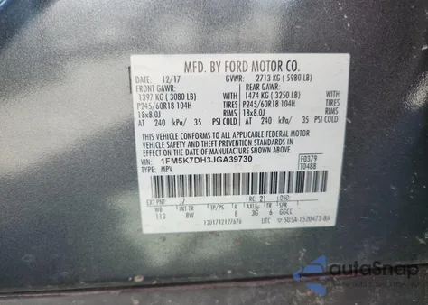 2018 Ford Explorer Xlt из США, поврежденный, VIN 1FM5K7DH3JGA39730